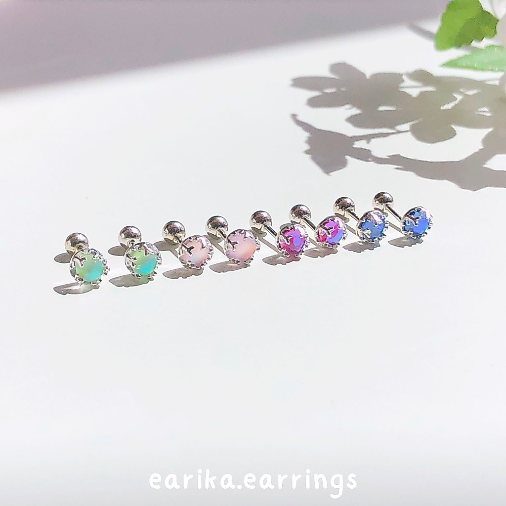 earika.earrings - round coral piercing จิวหูเงินแท้จี้ทรงกลมปะการัง (มีให้เลือก 4 สี) เหมาะสำหรับคนแพ้ง่าย