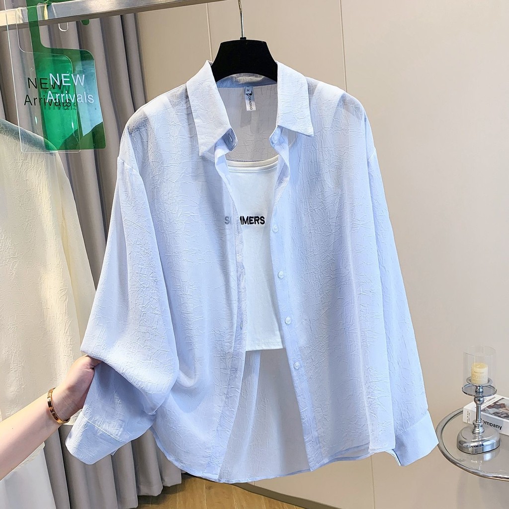 Mint Mambo Mint ครีมกันแดดผ้าม่านเสื้อหลวมผู้หญิงฤดูร้อน Mint Mambo ครีมกันแดดเสื้อผ้าม่านหลวมเสื้อผ