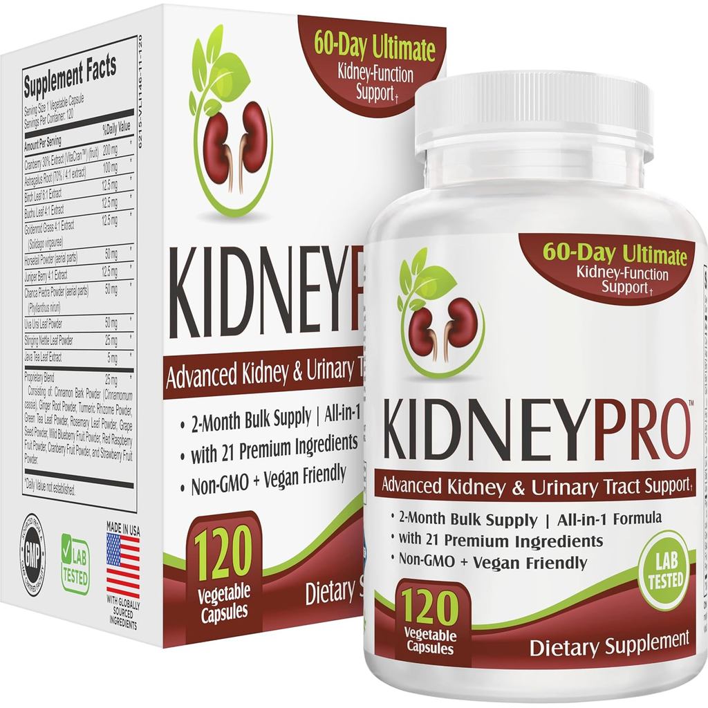 Kidney-Pro: with 21 Kidney Health Supplements in 1 Formula | All-in-1 Kidney Support Supplement | 2-