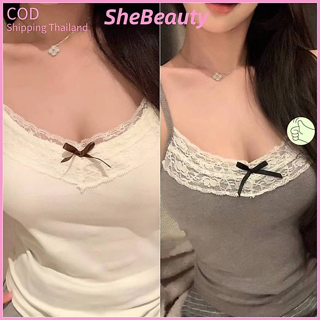 【COD จัดส่งไทย】เสื้อกล้ามผู้หญิงมีแผ่นซับน้ำนม ลายผีเสื้อ ขอบลูกไม้ แฟชั่นเกาหลี เหมาะสำหรับใส่เล่น เก๋ไก๋