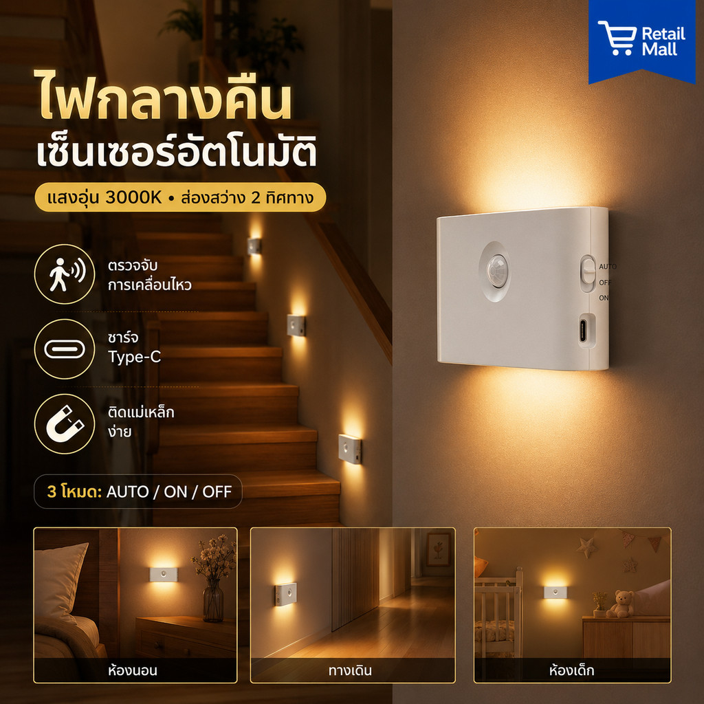 Xiaomi โคมไฟกลางคืนอัจฉริยะ แบบชาร์จไฟได้ พร้อมเซนเซอร์ตรวจจับการเคลื่อนไหว สําหรับห้องน้ํา ห้องโถง บ้าน