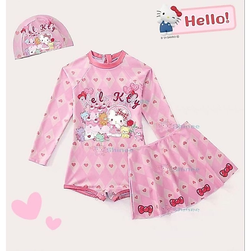 (กดซื้อใน Video มีส่วนลด) ชุดว่ายน้ำสำหรับเด็ก แบบบอดี้สูท มาพร้อมหมวกเข้าชุด ลายการ์ตูน