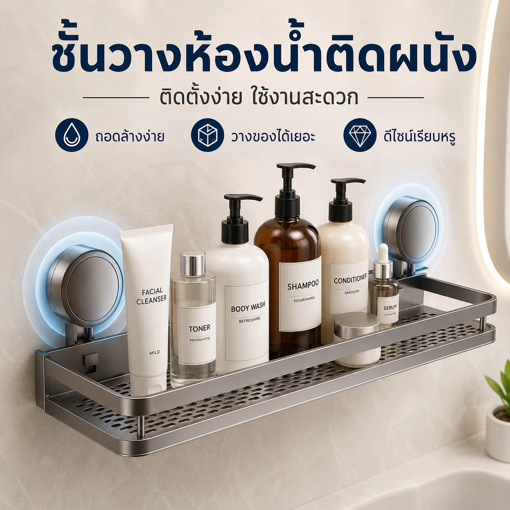 【EVA】【จัดส่งจากกรุงเทพ】ที่วางห้องน้ํา ติดตั้งถ้วยดูด ชั้นวางส้วมอลูมิเนียม ชั้นวางเก็บอุปกรณ์อาบน้ํา