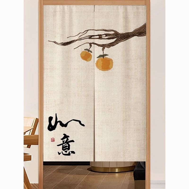 中式门帘禅意荷花布艺隔断帘家用厨房卧室遮挡半帘卫生间厕* 所挂帘Non perforated breathable gauze door curtain, seasonal hanging curta