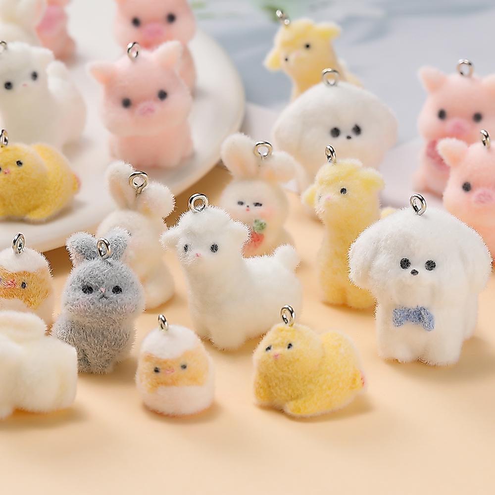 จี้กำมะหยี่ จี้เรซิ่นการ์ตูนสัตว์น่ารัก Flocking งานกำมะหยี่ DIY อุปกรณ์ตกแต่งเคสโทรศัพท์