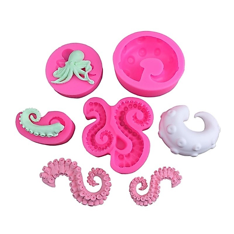 3D Sea Octopus Tentacleแม่พิมพ์ซิลิโคนFondant Gumpasteช็อกโกแลตMoulderเค้กBorder DIYตกแต่งเบเกอรี่เครื่องมือ