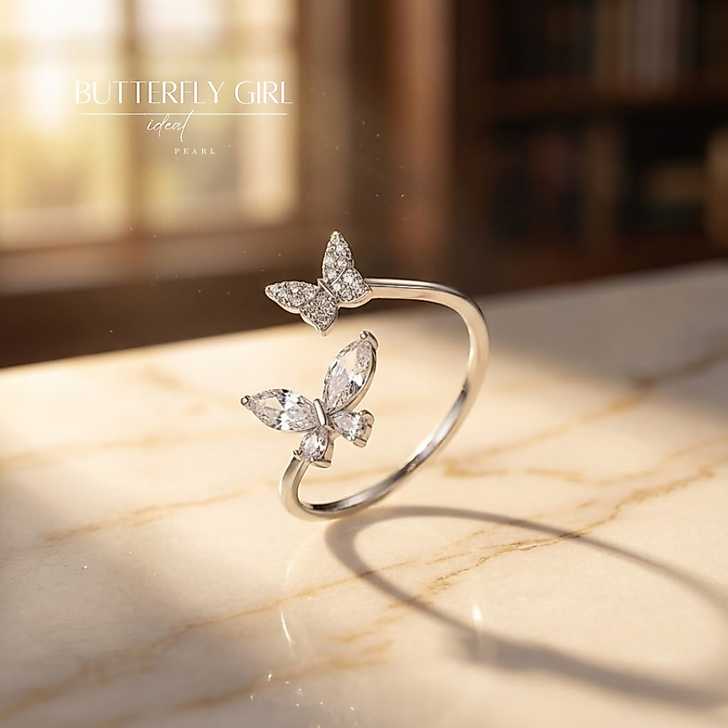 iDEALแหวนเงินแท้ Butterfly Girl แหวนผู้หญิง แหวนเงิน Valentine ของขวัญ แหวนแฟชั่น แหวนเพชร