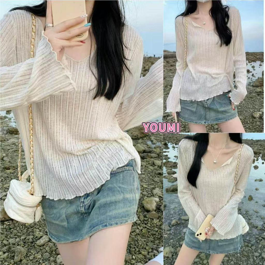 YOUMI ส่งไวจากไทย 3สี เสื้อแขนยาวกันแดด ผู้หญิง สไตล์ลำลอง ใส่สบาย ระบายอากาศดี แมทช์ง่าย