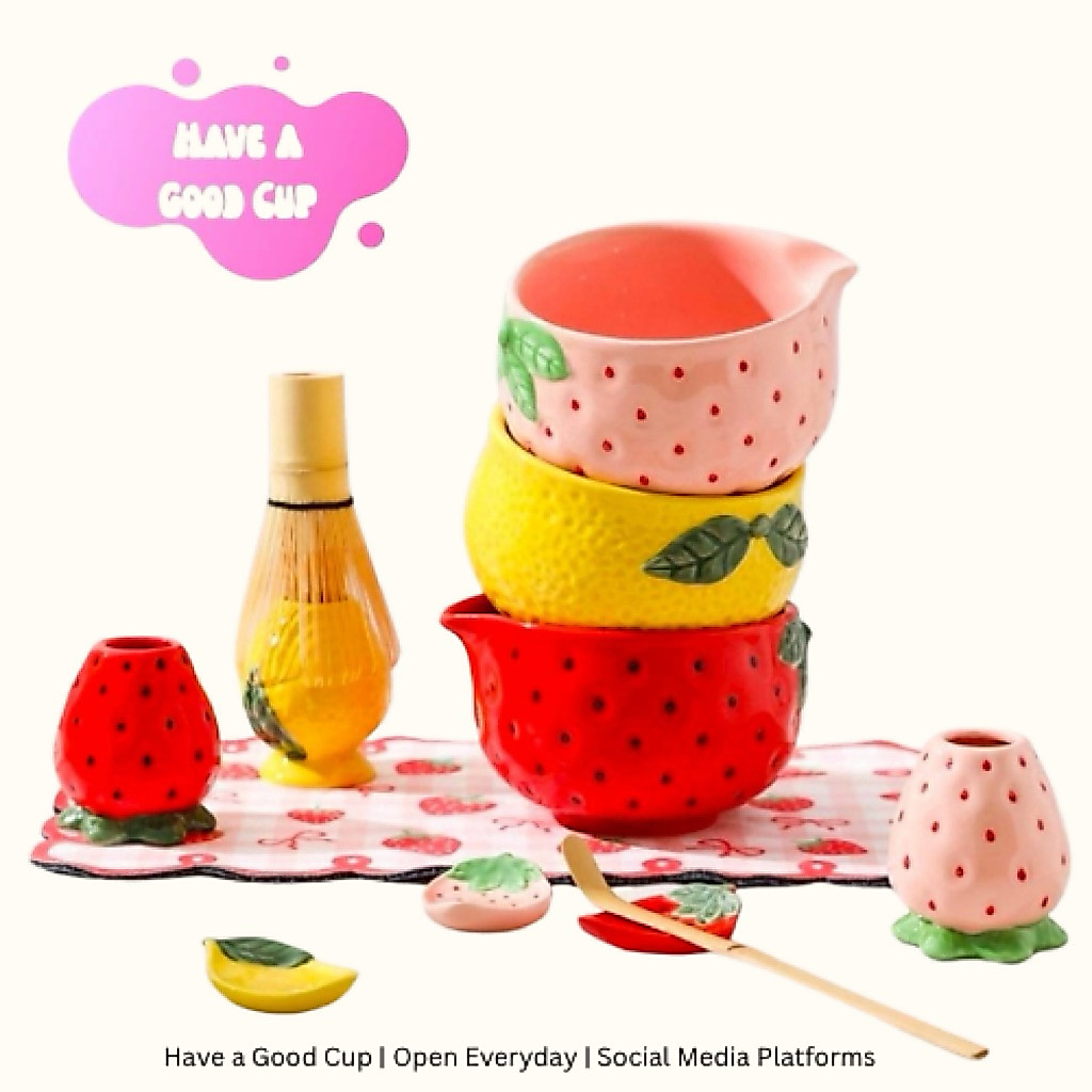 ***พร้อมส่ง***ชุดถ้วยชงมัทฉะสุดน่ารักรูปทรงผลไม้🍓🍓🍋🍋 เซ็ท 7 ชิ้นค่ะ