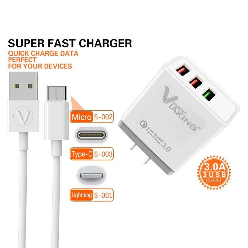 VIAKING หัวชาร์จ ประกัน1ปี 3A  2.1A สายชาร์จ S001-003 ชาร์จเร็วแรงไว iPhon Type-c Micro ชาร์จพร้อมกันได้ สายชาร์จ4หัว