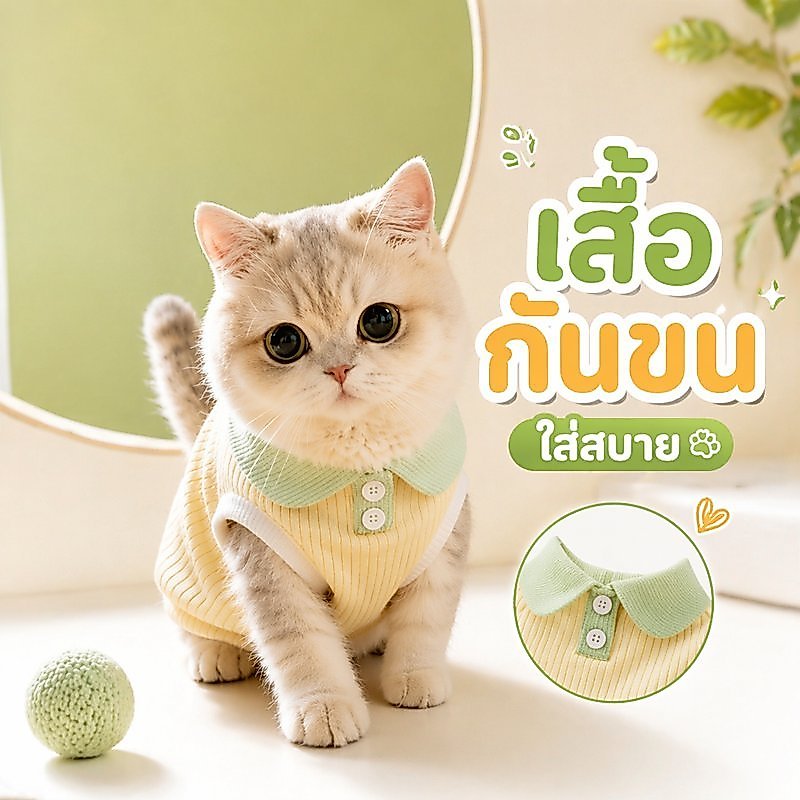 เสื้อสัตว์เลี้ยง เสื้อหมา เสื้อแมว คอปก ผ้าบางเบา ระบายอากาศ ใส่สบาย ฤดูร้อน น่ารัก ไซซ์เล็ก