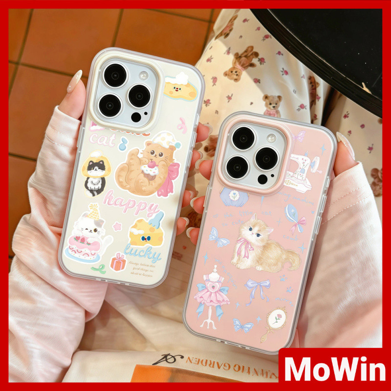 MowinCase - ใช้ได้กับเคส iPhone 13, เคส iPhone 17 Pro Max, สีลูกกวาด, โปร่งแสง, ทูอินวัน, แมวน่ารัก