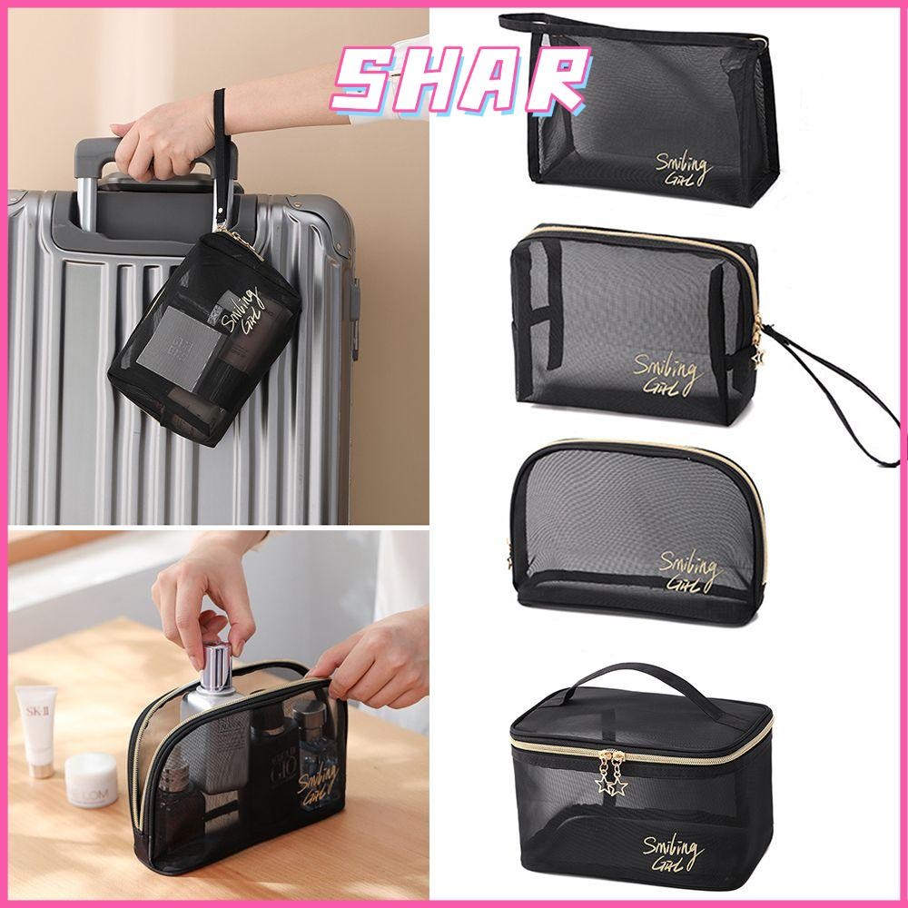 SHAR 1/5 ชิ้นกระเป๋าแต่งหน้าสีดําแบบพกพาโปร่งใส Travel Storage