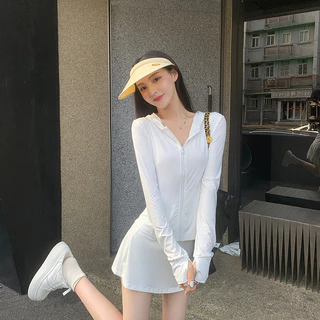 🎀เสื้อแขนยาวกันแดดสีพื้น🎀ระบายอากาศได้ดี ป้องกันรังสียูวี UPF50+ ดีไซน์เข้ารูปเพื่อเน้นสัดส่วนของคุณ
