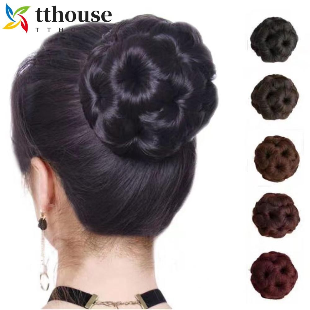 TTHOUSE ผมปลอม Bun Vintage อินเทรนด์ Retro เก้าดอกไม้ผมผู้หญิงวิกผม Donut คลิปสาวอุณหภูมิสูง Fiber C