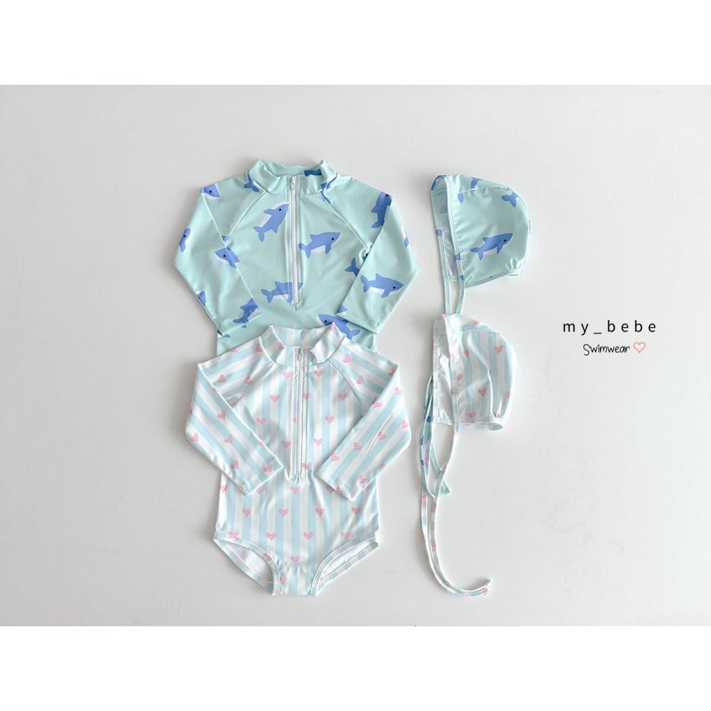 NM Baby-155 (สินค้าพร้อมส่ง) 🐬 ชุดว่ายน้ำเด็กแขนยาวลายฉลาม  💝 ชุดว่ายน้ำเด็กแขนยาวลายหัวใจ สำหรับเด็กผู้ชาย+เด็กผู้หญิง