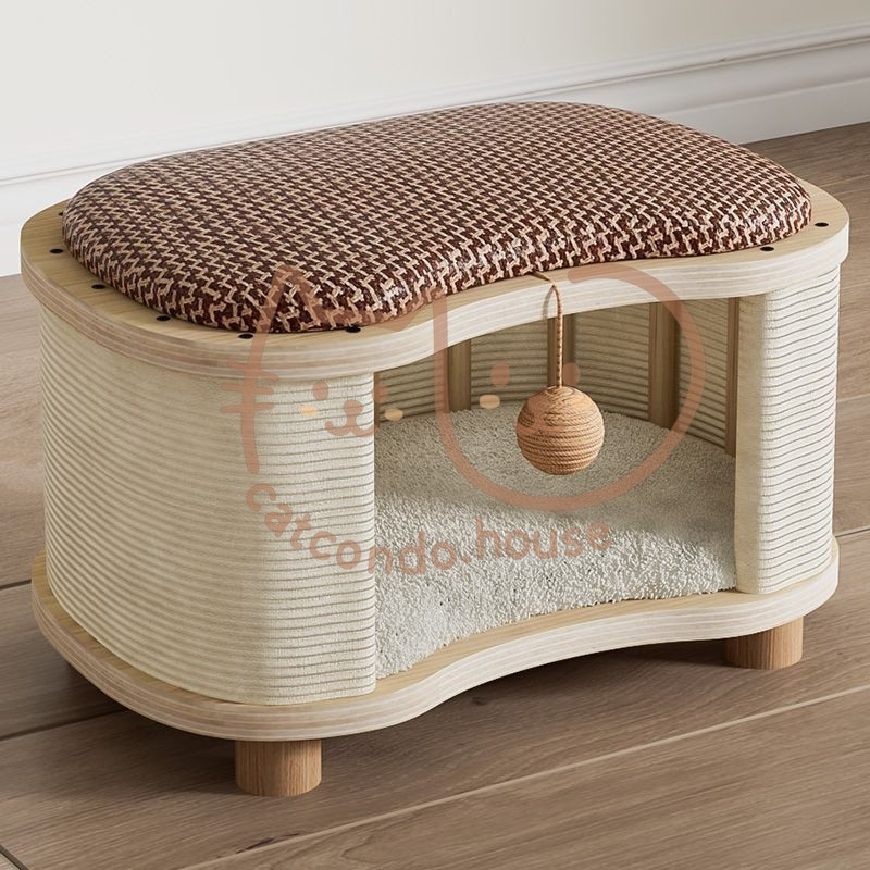 Cathouse บ้านแมวสไตล์ญี่ปุ่น +นั่งได้  เก้าอี้แมวมัลติฟังก์ชัน มีที่ข่วน+เบาะนอน+ลูกบอลเล่น ทรงมินิมอล - รูปที่ 7