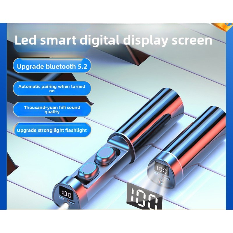 N21 ชุดหูฟังบลูทูธไร้สาย TWS5.2 สองหู จอแสดงผลดิจิตอลชุดหูฟังเพลงแบบดึงออกพร้อมไฟฉาย