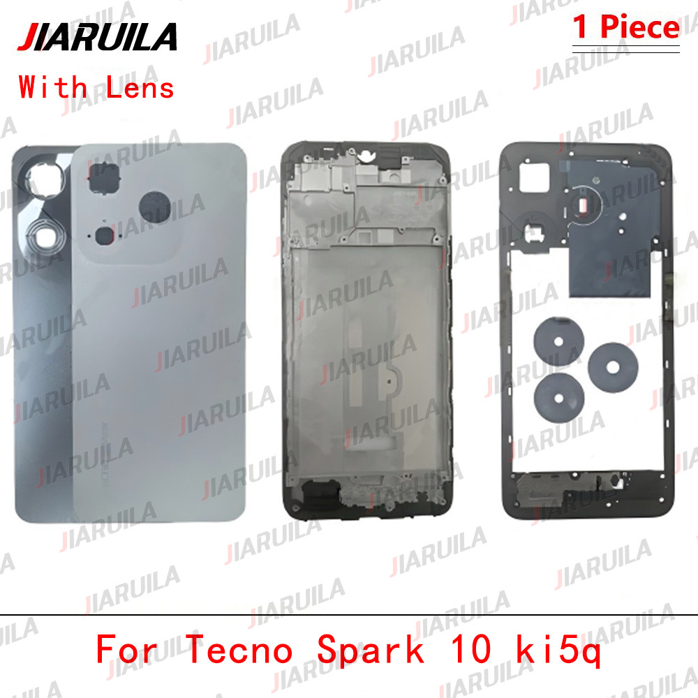 ด้านหน้า LCD กรอบกลางสําหรับ Tecno Spark 10 ki5q กระจกด้านหลังฝาครอบด้านหลังแบตเตอรี่ประตู