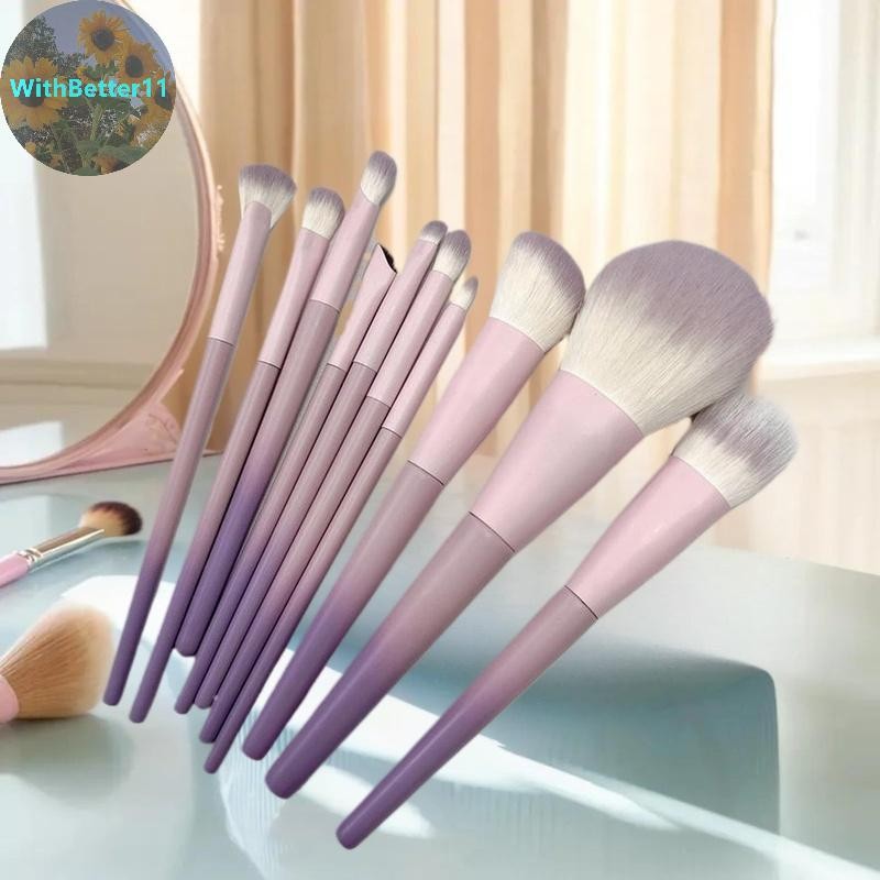 ชุดแปรงแต่งหน้าสีม่วงดีกว่า 10 ชิ้น, แปรงแป้งฝุ่น, แปรงอายแชโดว์, ชุดเครื่องมือความงามครบชุด แปรงคอน