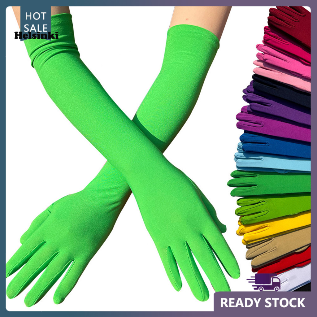 ถุงมือยาวสีทึบ HLS 1 คู่ สัมผัสซูเปอร์ซอฟท์ ยืดหยุ่นสูง ทนทานต่อแสง UV เหมาะสำหรับงานปาร์ตี้และคอสเพ