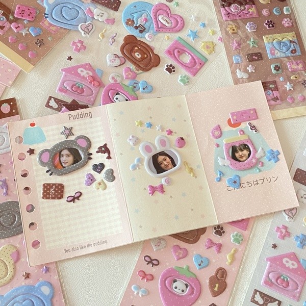เกาหลีน่ารัก 3D สัตว์ชายแดนสติกเกอร์โฟมพร้อมดาวโน้ตเพลง Photocard Deco สติกเกอร์ CCD สติกเกอร์แท็บเล็ต