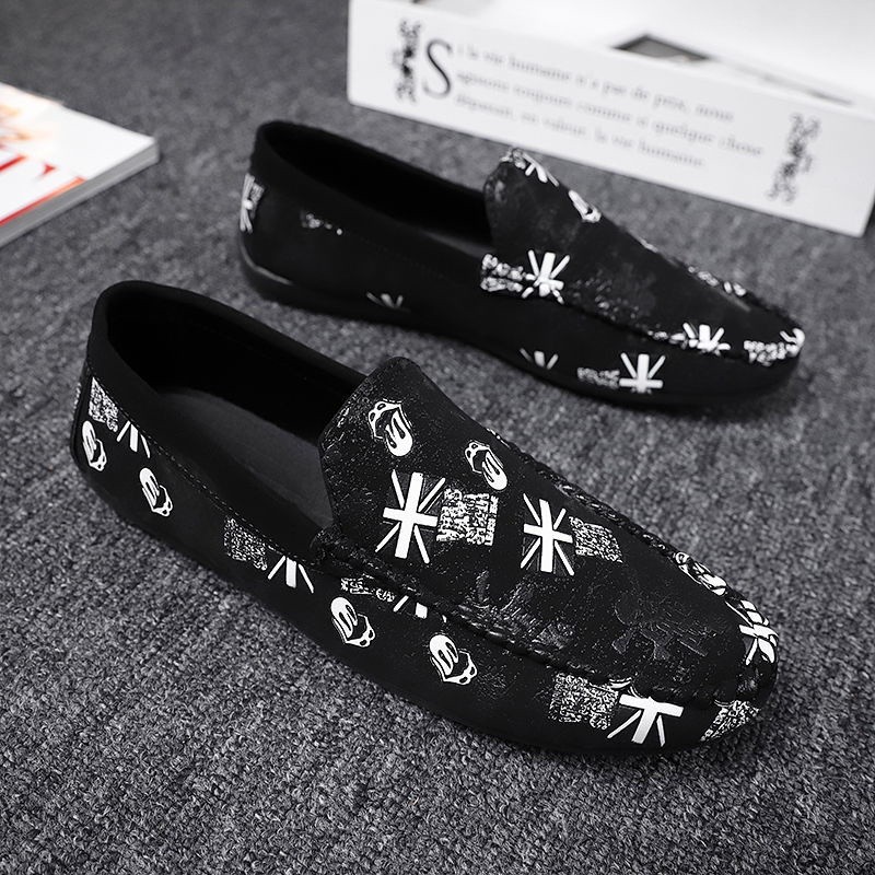 Peas Shoes Mens Casual Social Guy Lazy One-Pedal Driving Studentอินเทรนด์รองเท้าหนังขนาดเล็กMan of L