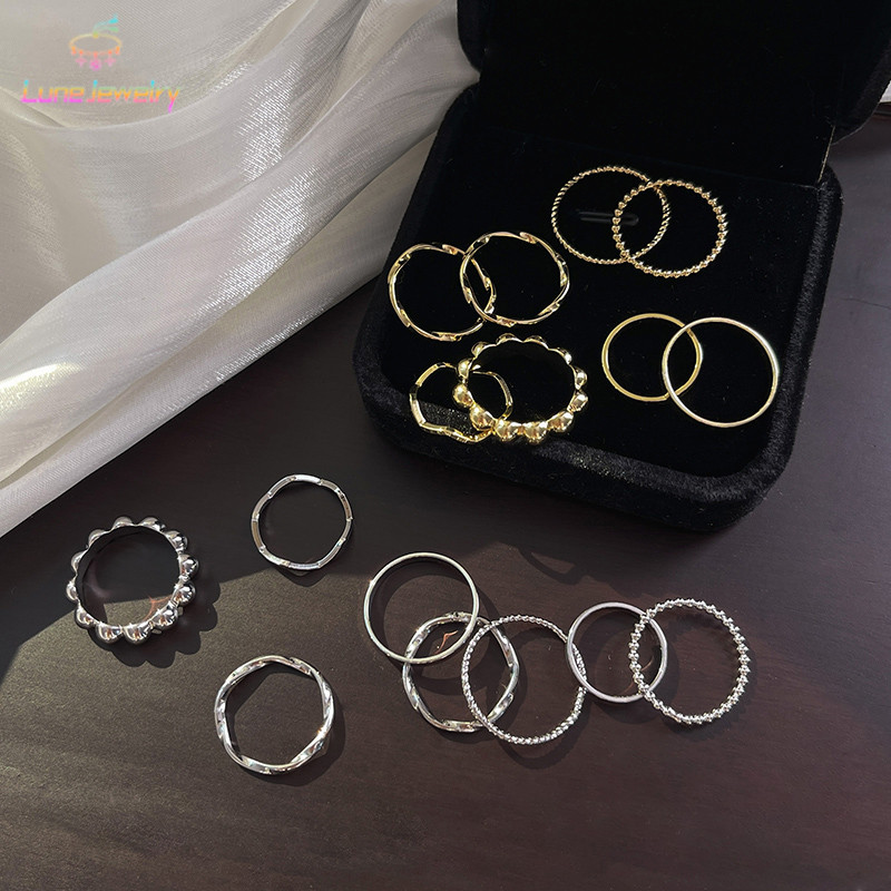 COD💖แหวนเรียบง่ายสไตล์เท่สำหรับผู้หญิง แหวน Prime Ring 8 ชิ้น-Lune