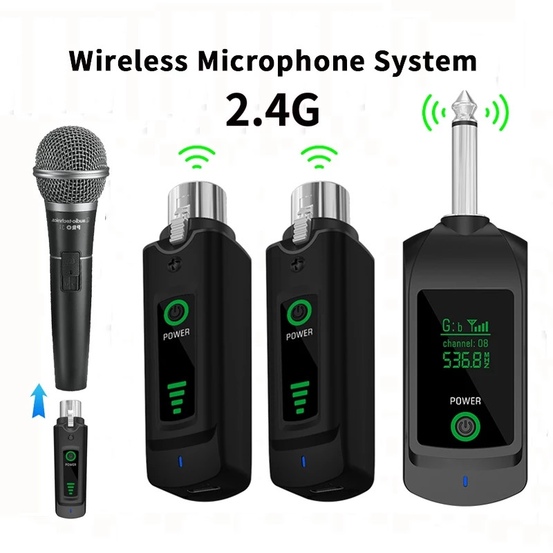 ระบบอะแดปเตอร์ไมโครโฟนไร้สาย,ตัวรับสัญญาณเครื่องส่งสัญญาณ XLR ไร้สาย 2.4Ghz 100ft Range สําหรับไมโครโฟนแบบไดนามิก/PA/Mixer