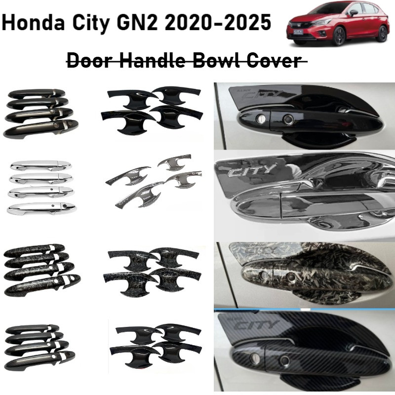 Honda City GN2 2020-2026 รูปแบบคาร์บอนมือจับประตูฝาครอบชามด้านนอกป้องกันตกแต่งอุปกรณ์เสริม Trim