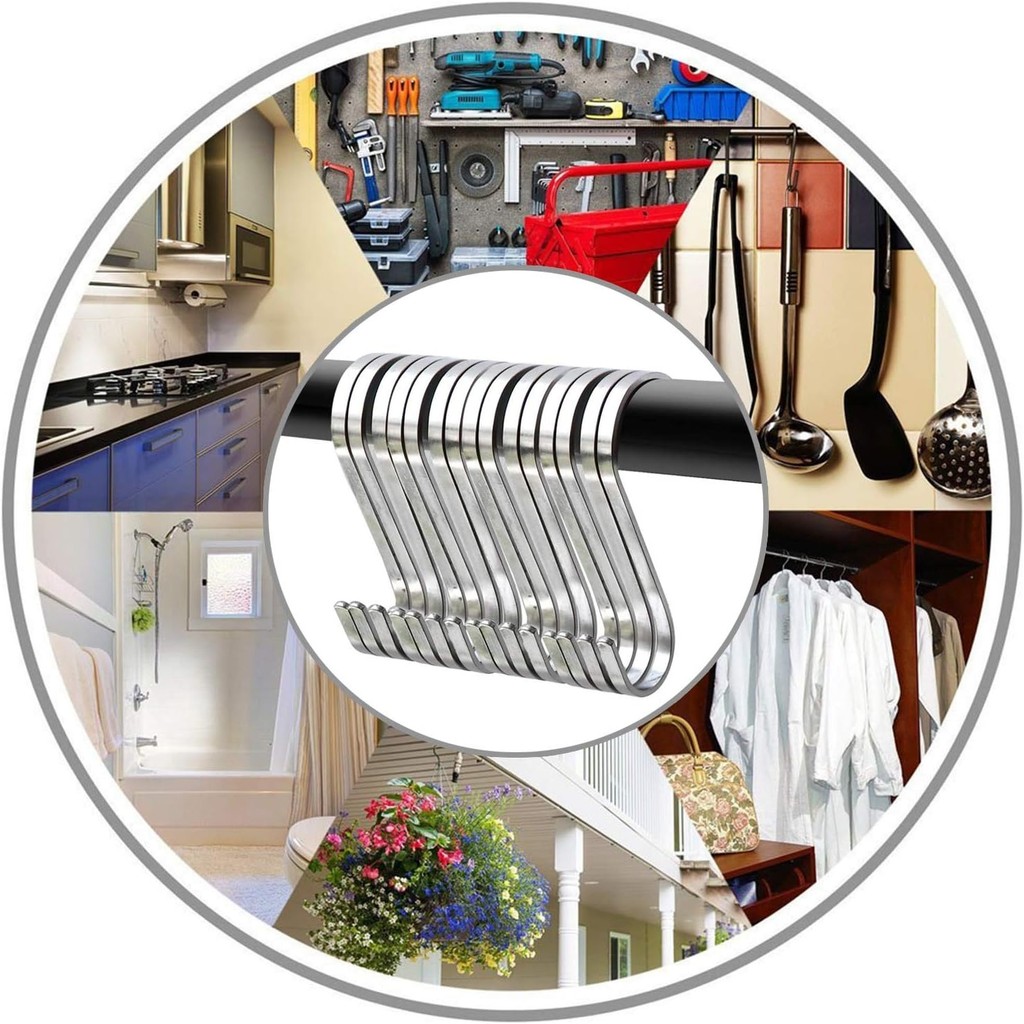 ที่เก็บเสื้อผ้าในครัวเรือน - ตะขอแบนรูปตัว ส สแตนเลส - ไม้แขวนเสื้อกันสนิมสําหรับงานหนัก - ราวแขวนเครื่องครัวในครัว - รูปที่ 7