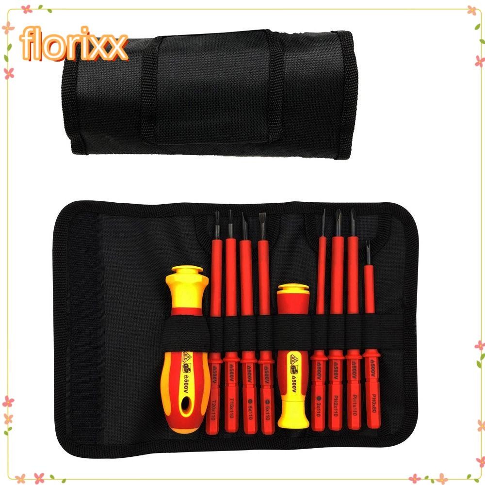 FLORIXX 10 ชิ้น/เซ็ตฉนวนช่างไฟฟ้าไขควง, Antiskid Handle สว่านไฟฟ้าอุปกรณ์, เครื่องมือถอดมือช่างไฟฟ้าซ่อมเครื่องมือ