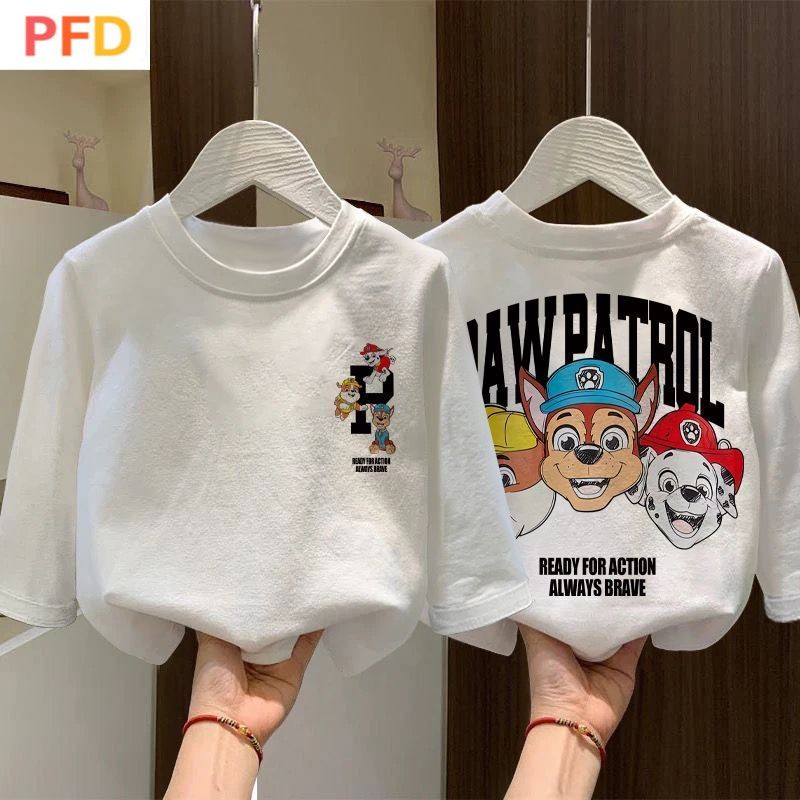 paw patrol เสื้อยืดเด็กแขนยาวลายการ์ตูน พิมพ์ด้านบน ผ้าฝ้ายแท้ สไตล์ใหม่