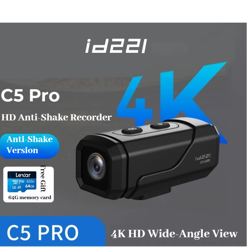 ID221 C5PRO เครื่องบันทึกการขับขี่รถจักรยานยนต์หมวกกันน็อครถจักรยานยนต์ขี่ Sony 4K HD กล้องกีฬา Anti