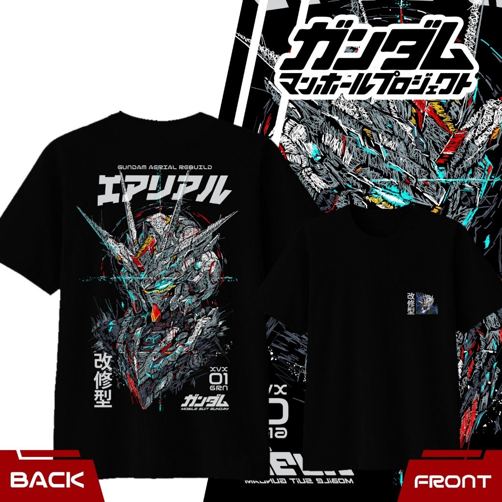 เสื้อยืดกันดั้ม Aerial Rebuild ผ้าฝ้ายบริสุทธิ์ 100%, เหมาะสำหรับท่านชายและหญิง ไซส์ S-5XL