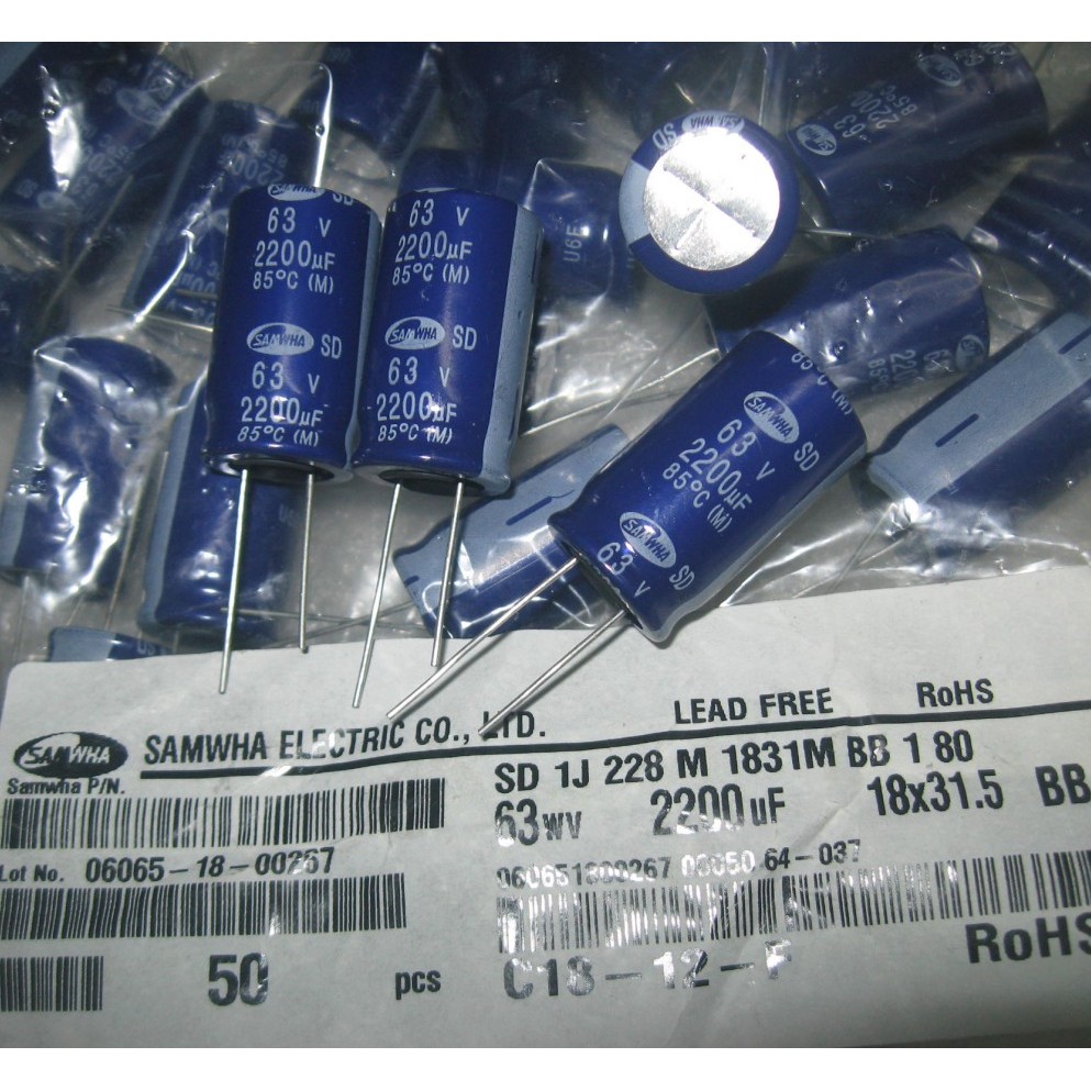 เกาหลีเกาหลี SAMWHA 63V 2200UF Sanhe SD Series Filter Electrolytic Capacitor