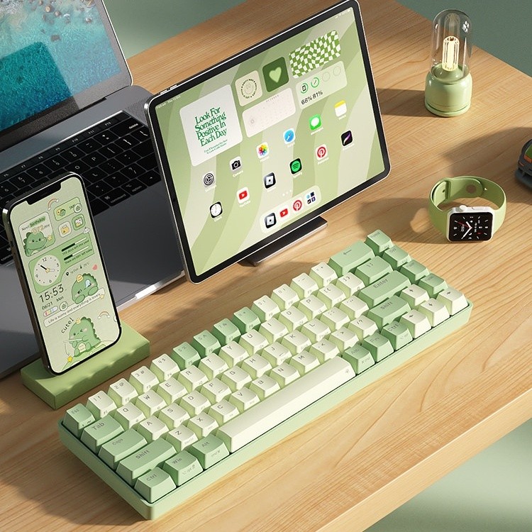 BOW Hot Swap Mechanical Keyboard Dualmode Bluetooth แล็ปท็อปภายนอกสวิตช์สีแดงสวิตช์สีน้ําตาล 61 คีย์