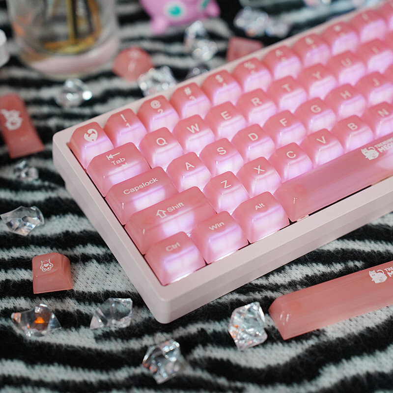 WEIKAV สีชมพูและสีแดง PC Matte Keycaps Rose Story Meow Star เหมาะสําหรับคีย์บอร์ด 61/68/75/87/98/104