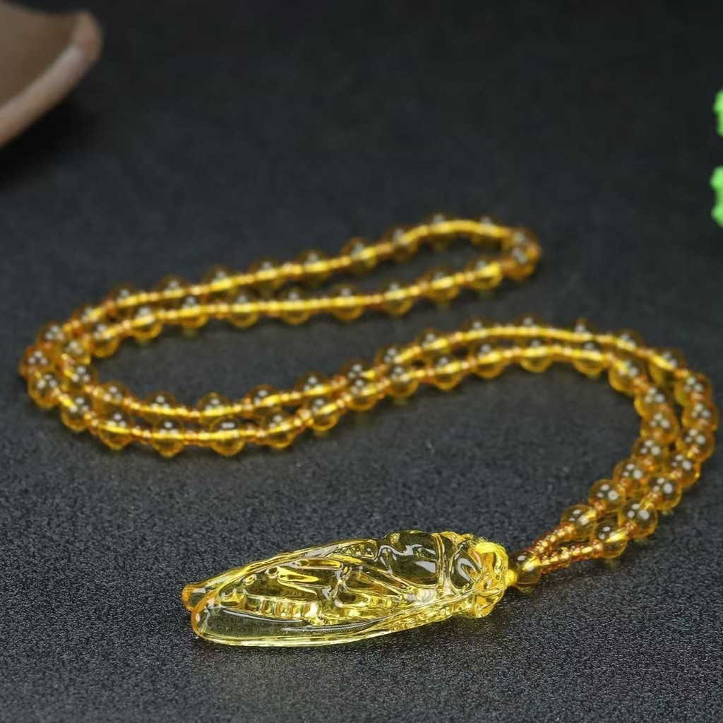 [Fawtiandi] Citrine Knows Cicada คริสตัลธรรมชาติ Golden Cicada จี้ Blockbuster รู้ว่าเสื้อกันหนาวโซ่