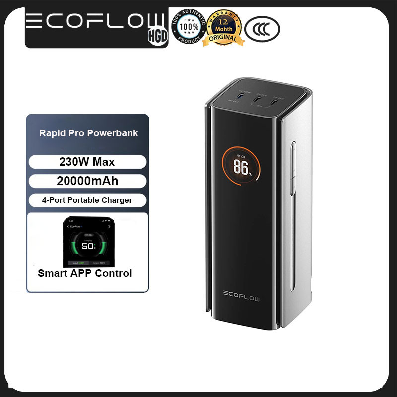 EF ECOFLOW Rapid Pro Powerbank 230W 20000mAh เครื่องชาร์จเร็วแบบพกพาสายเคเบิล 100W ในตัว