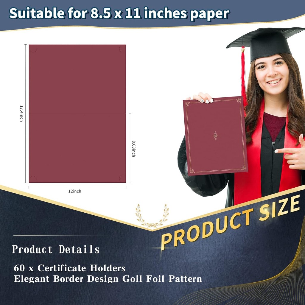 Panelee 60 ชิ้นผู้ถือใบรับรองขอบทองฟอยล์ Diplama ผู้ถือ Diploma ปกใบรับรองโฟลเดอร์ใบรับรองใบรับรองคร