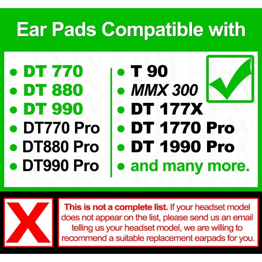 แผ่นรองหูฟังเข้ากันได้กับ DT 770 Pro, DT 880 Pro, DT 990 Pro, DT 1770 Pro, MMX 300, DT 1990 Pro, DT 