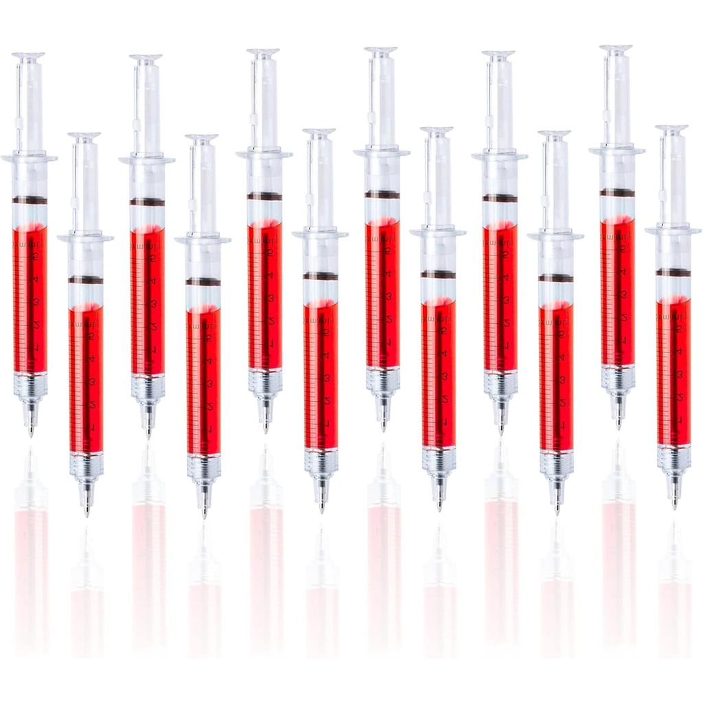 Lot 12 Red Syringe Shape Pens Ball Point Pen สําหรับโรงพยาบาลพยาบาล/หมึกสีดํา/ใหม่