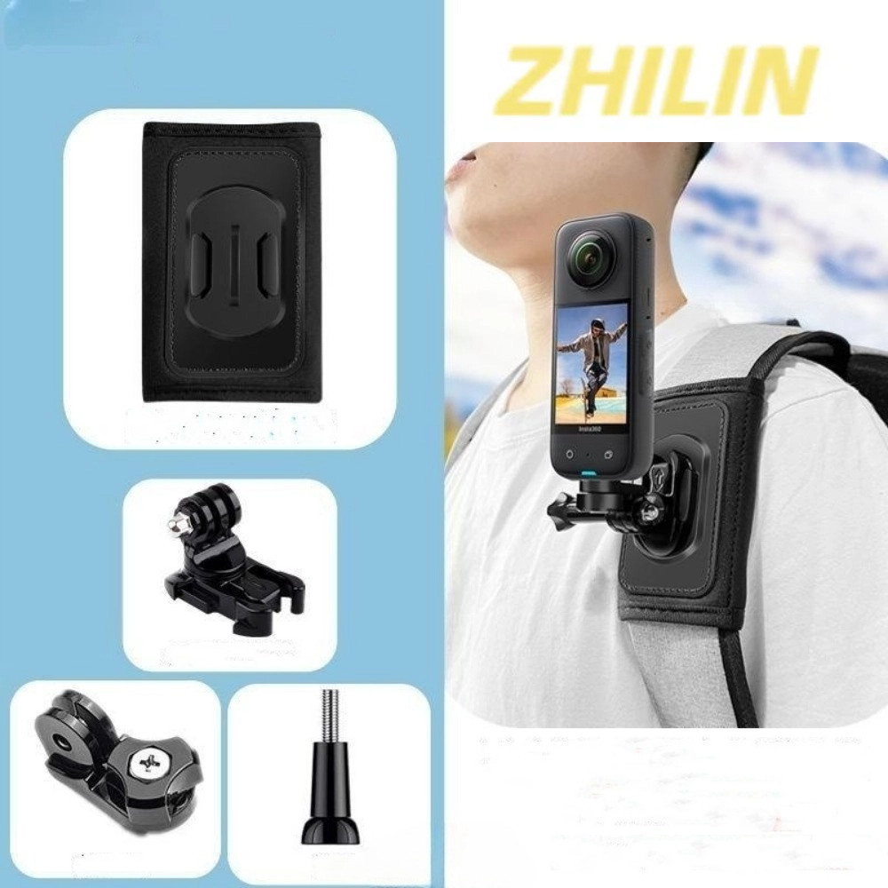 คลิปกระเป๋าเป้สะพายหลังโรตารี่ 360 องศาสําหรับ Insta360 Go Ultra/X5/X4/X3/GO 3/ace pro 2/Go 3s ไหล่ Clamp Mount สําหรับ DJI Osmo 360/Action 5 Pro 4 3 GoPro 13 12 11 10 9 8