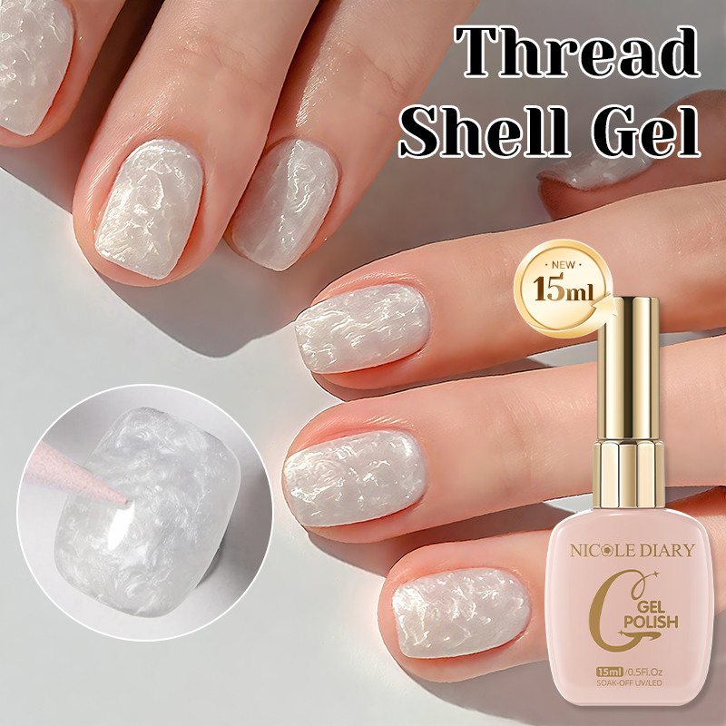 NICOLE DIARY 15ml สีขาวมุกด้ายเล็บเจล Ultra Shine Glitter Soak Off UV/LED เล็บเคลือบเงาเล็บอุปกรณ์