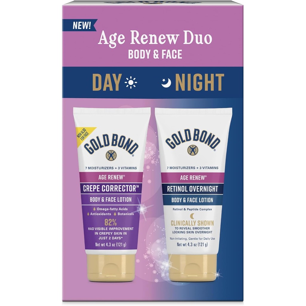 Gold Bond Age Renew Day & Night Duo Lotion Set for Body & Face, Gold Bond Crepe Corrector Lotion, Vi