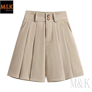 M & K Plus กางเกงขาสั้นผู้หญิงทรงกระบอกเพื่อน้องสาว เอวสูงและขากว้าง ดีไซน์ A-line สบายๆ ในหน้าร้อน