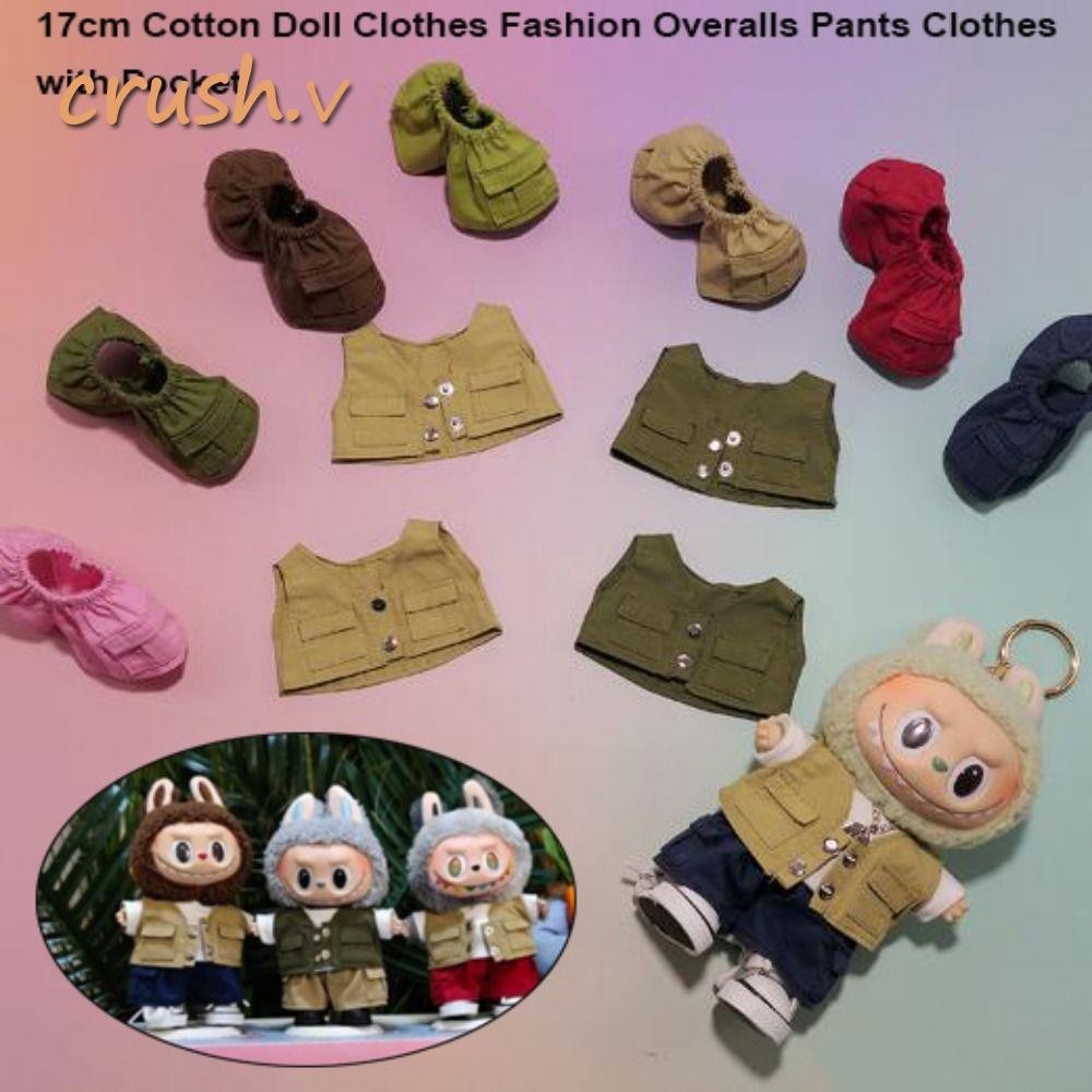 [CRUSH] Overalls Pants Clothes, Casual Wear with Pocket Cotton Dolls Fashion Mini Multicolors Dolls 