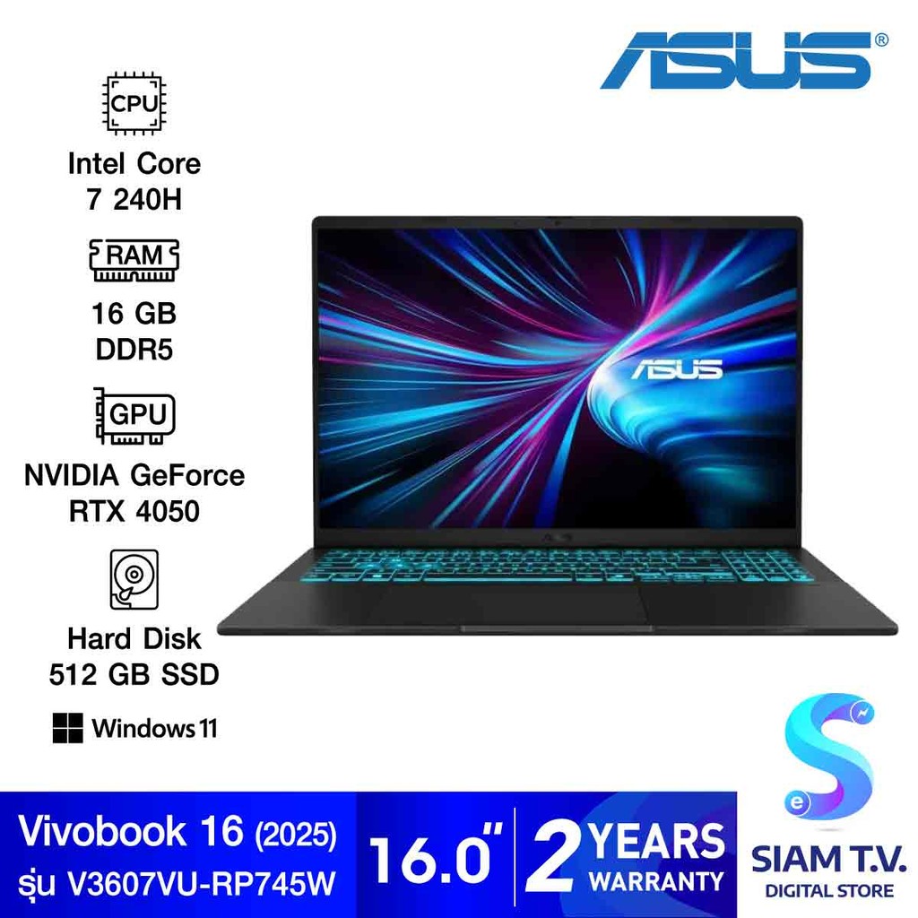 NOTEBOOK (โน้ตบุ๊ค) ASUS VIVOBOOK 16 V3607VU-RP745W (MATTE BLACK) โดย สยามทีวี by Siam T.V.