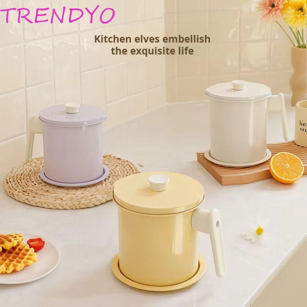TRENDYO หม้อกรองน้ํามัน, ความจุขนาดใหญ่ BPA-Free Grease Separator, Light Luxury Anti-Leakage 1.4L พร้อมถาดสแตนเลสกรองทอดลึก